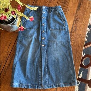 LOFT Blue Denim Midi Skirt